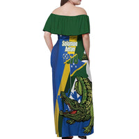 Solomon Islands Independence Day Off Shoulder Maxi Dress Happy 7 July Crocodile Flag Style