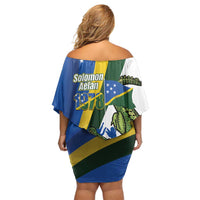 Solomon Islands Independence Day Off Shoulder Short Dress Happy 7 July Crocodile Flag Style