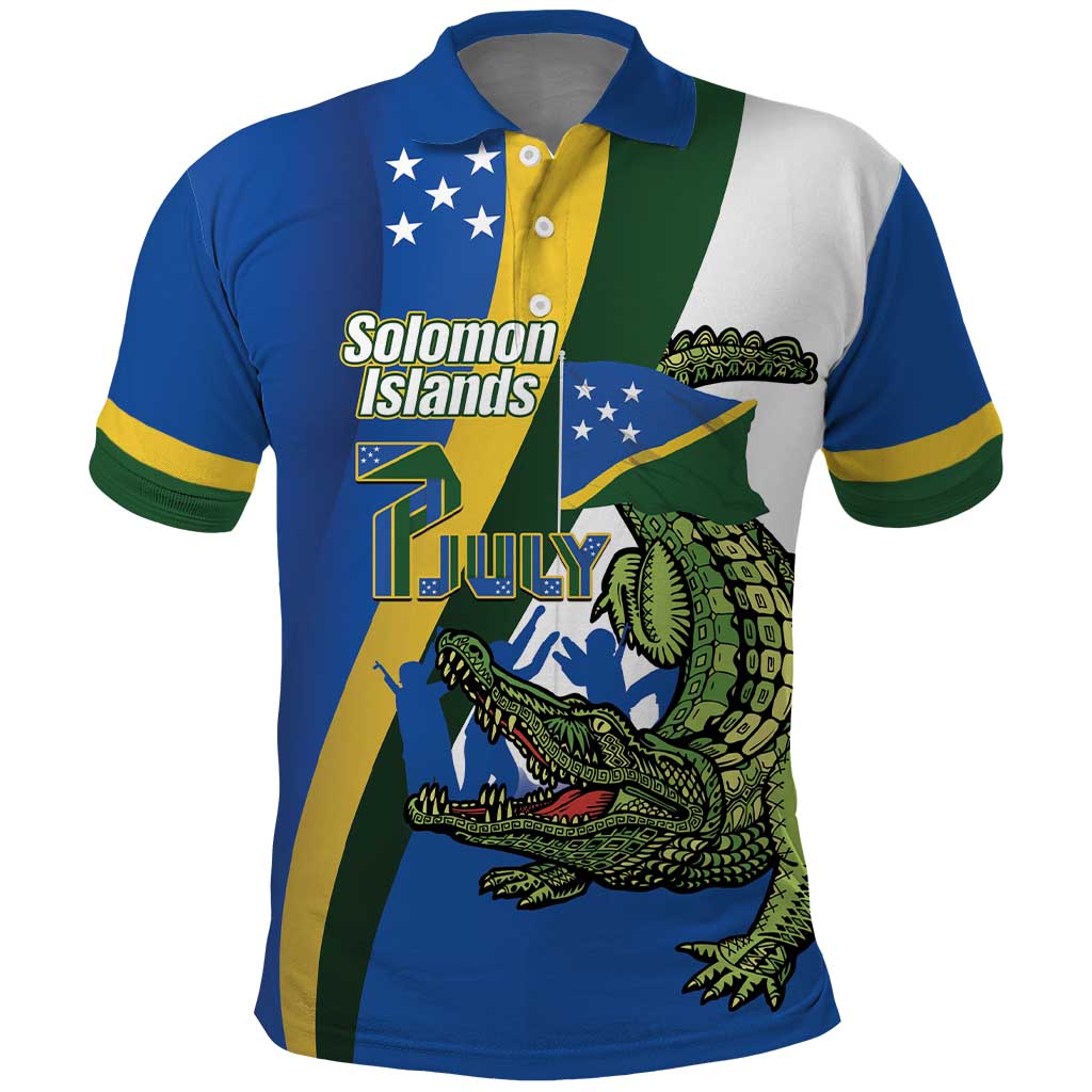Solomon Islands Independence Day Polo Shirt Happy 7 July Crocodile Flag Style