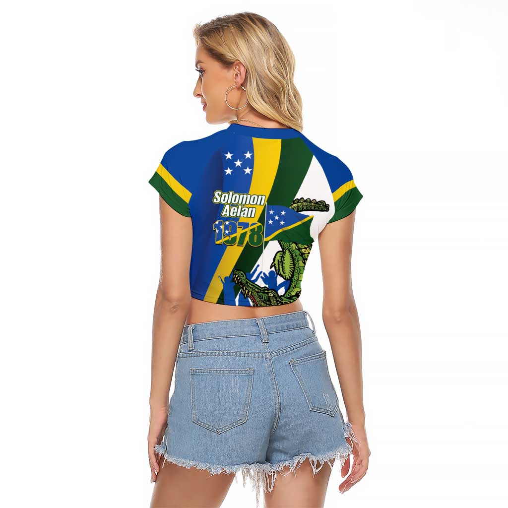 Solomon Islands Independence Day Raglan Cropped T Shirt Happy 7 July Crocodile Flag Style