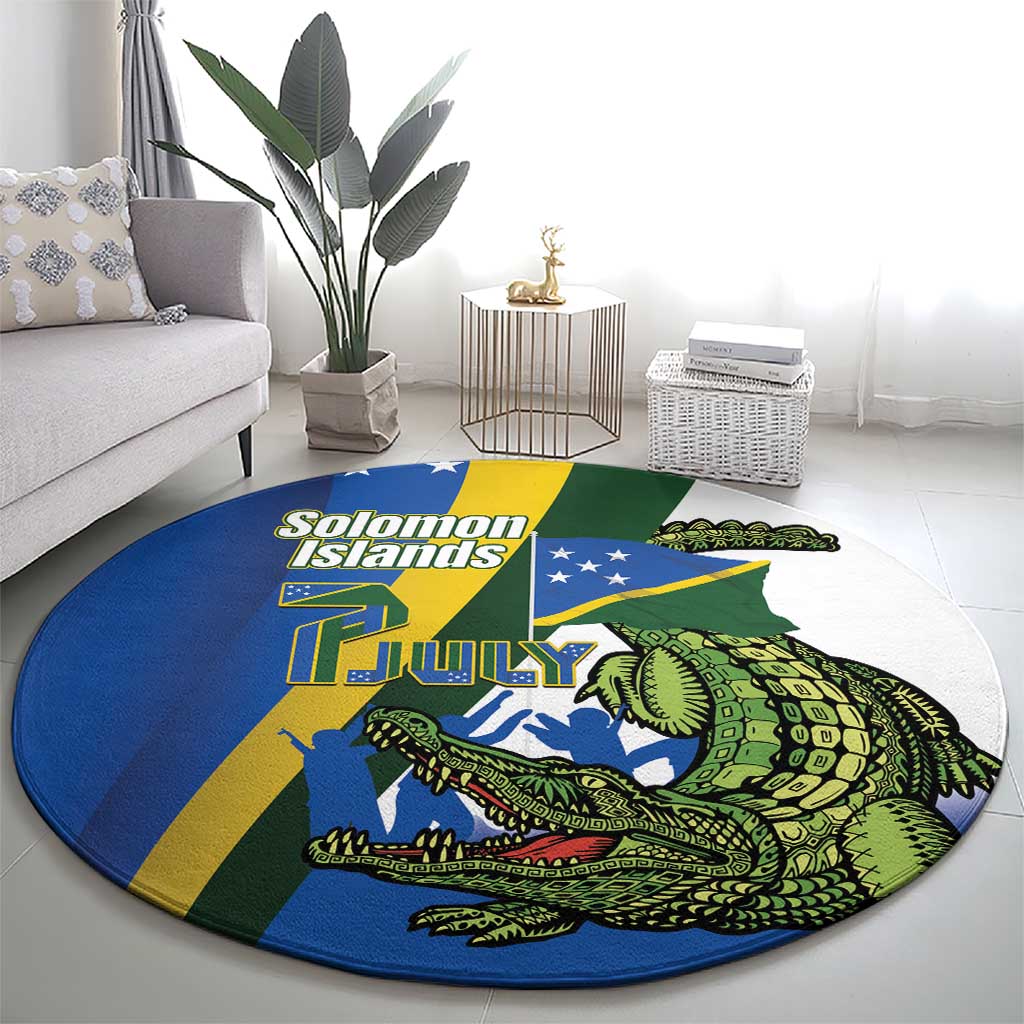 Solomon Islands Independence Day Round Carpet Happy 7 July Crocodile Flag Style