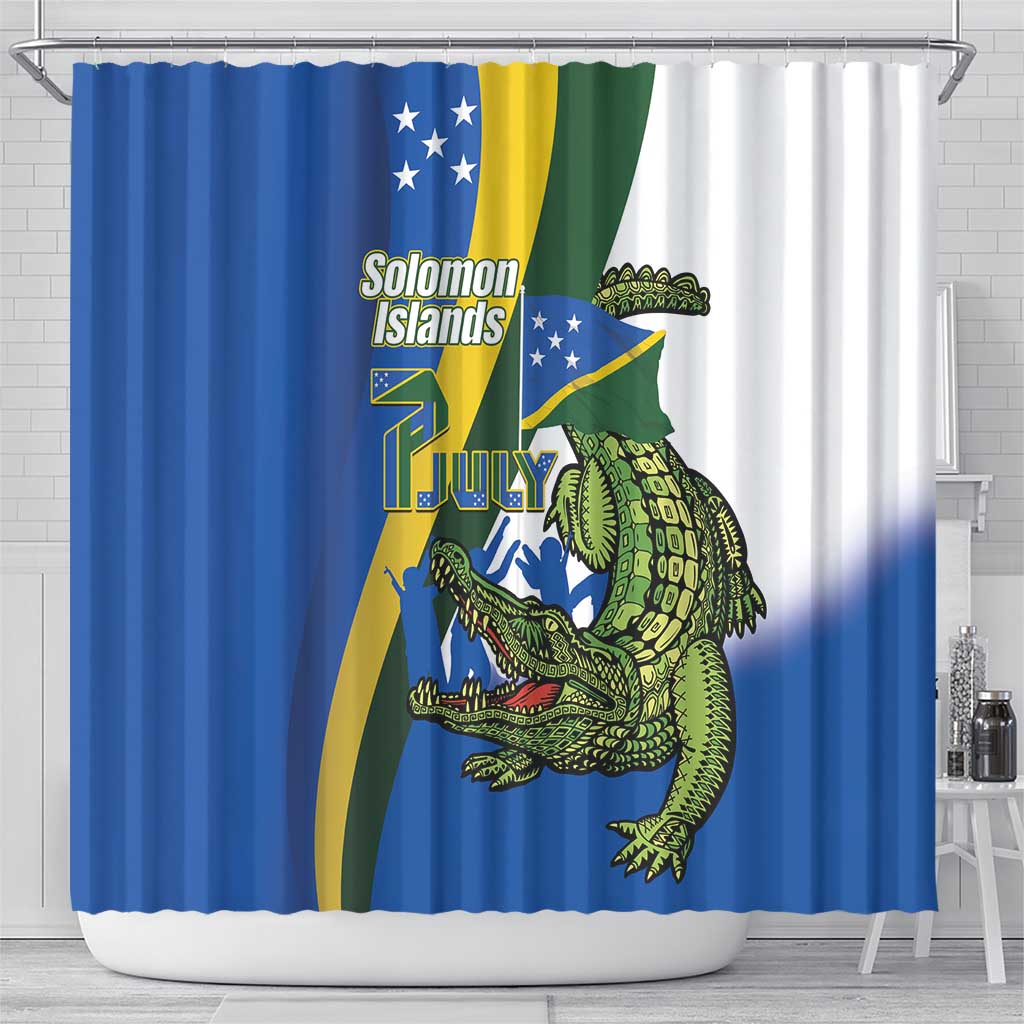 Solomon Islands Independence Day Shower Curtain Happy 7 July Crocodile Flag Style