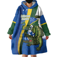Solomon Islands Independence Day Wearable Blanket Hoodie Happy 7 July Crocodile Flag Style