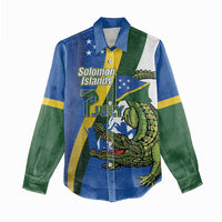 Solomon Islands Independence Day Women Casual Shirt Happy 7 July Crocodile Flag Style