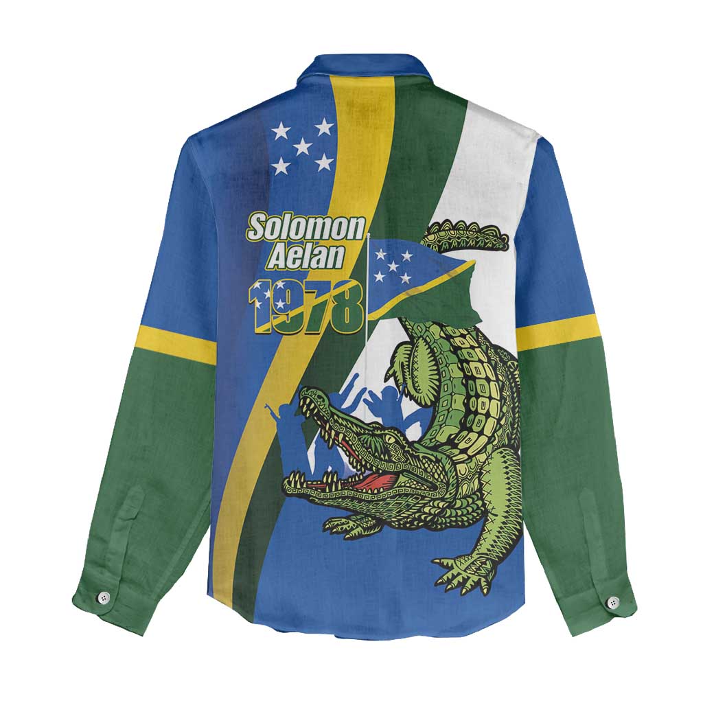Solomon Islands Independence Day Women Casual Shirt Happy 7 July Crocodile Flag Style