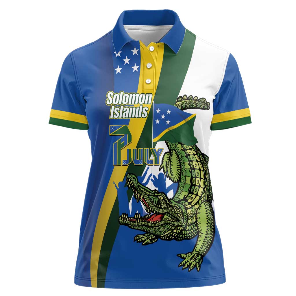 Solomon Islands Independence Day Women Polo Shirt Happy 7 July Crocodile Flag Style