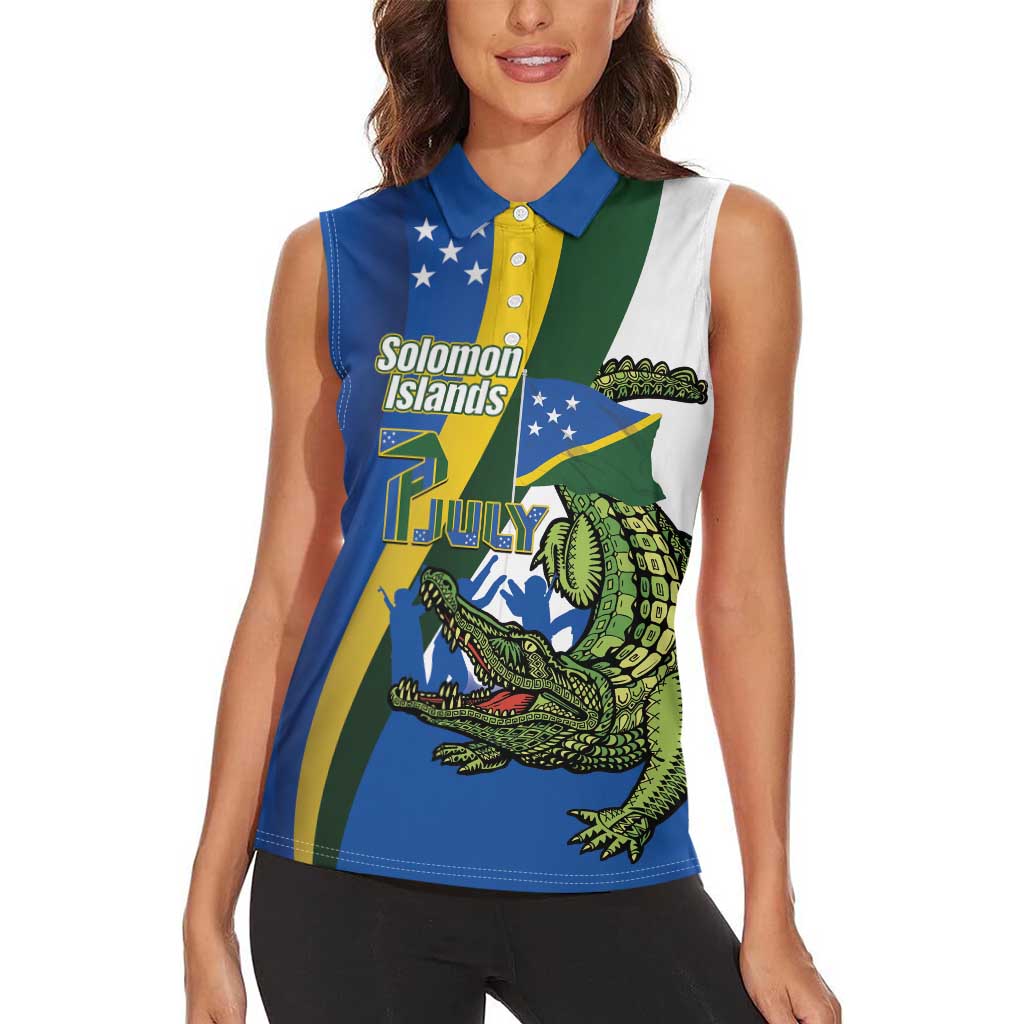 Solomon Islands Independence Day Women Sleeveless Polo Shirt Happy 7 July Crocodile Flag Style