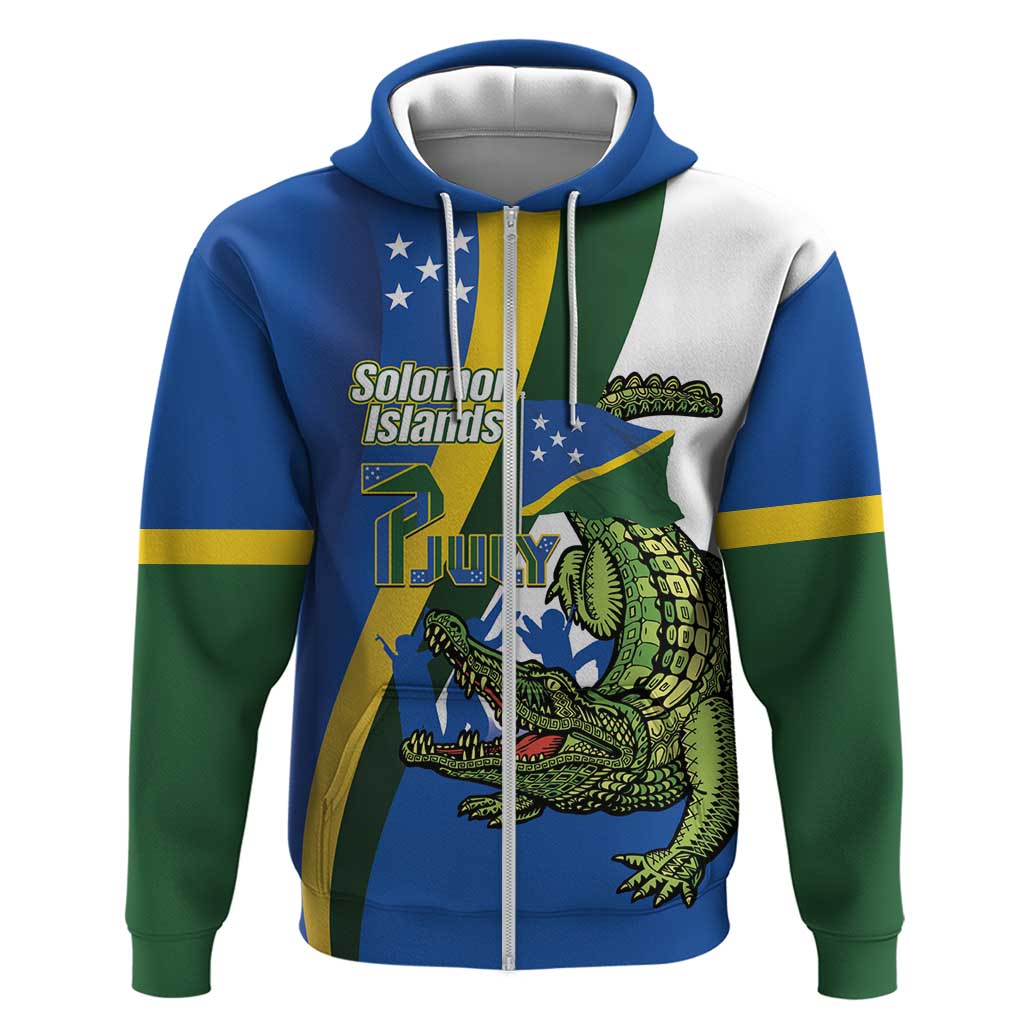 Solomon Islands Independence Day Zip Hoodie Happy 7 July Crocodile Flag Style