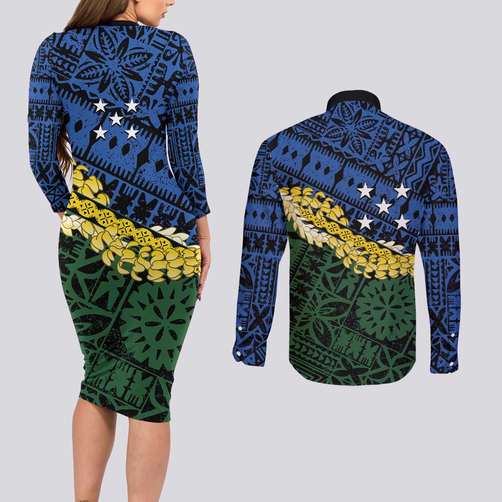 Halo Olaketa Solomon Islands Tapa Pattern Couples Matching Long Sleeve Bodycon Dress and Long Sleeve Button Shirt