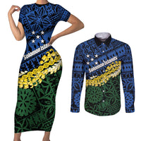 Halo Olaketa Solomon Islands Tapa Pattern Couples Matching Short Sleeve Bodycon Dress and Long Sleeve Button Shirt