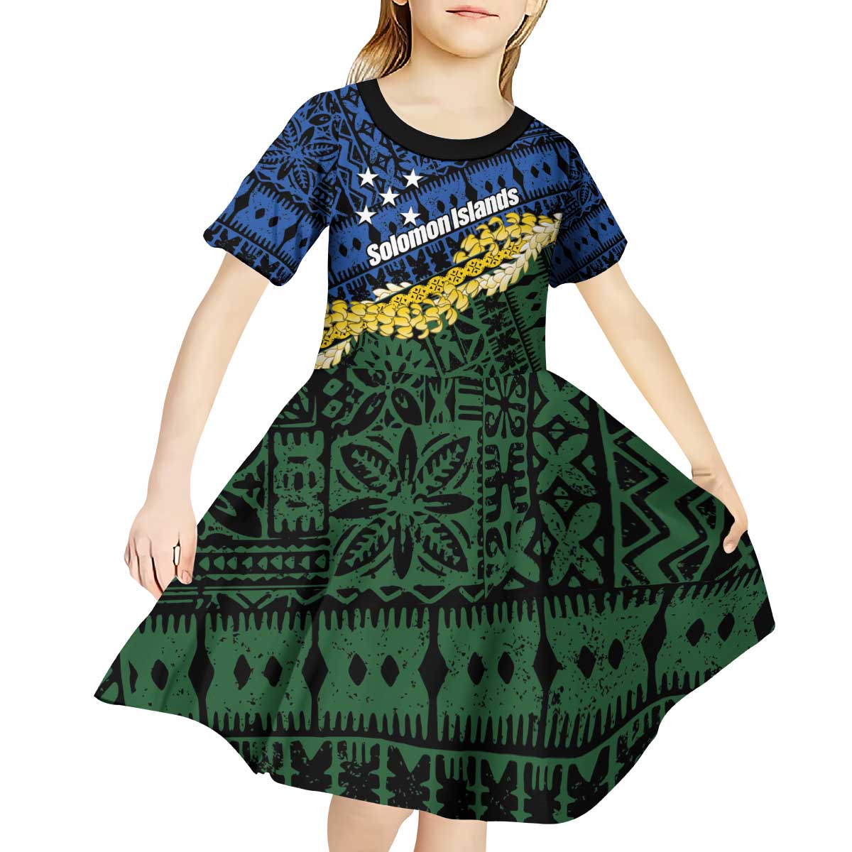 Halo Olaketa Solomon Islands Tapa Pattern Kid Short Sleeve Dress