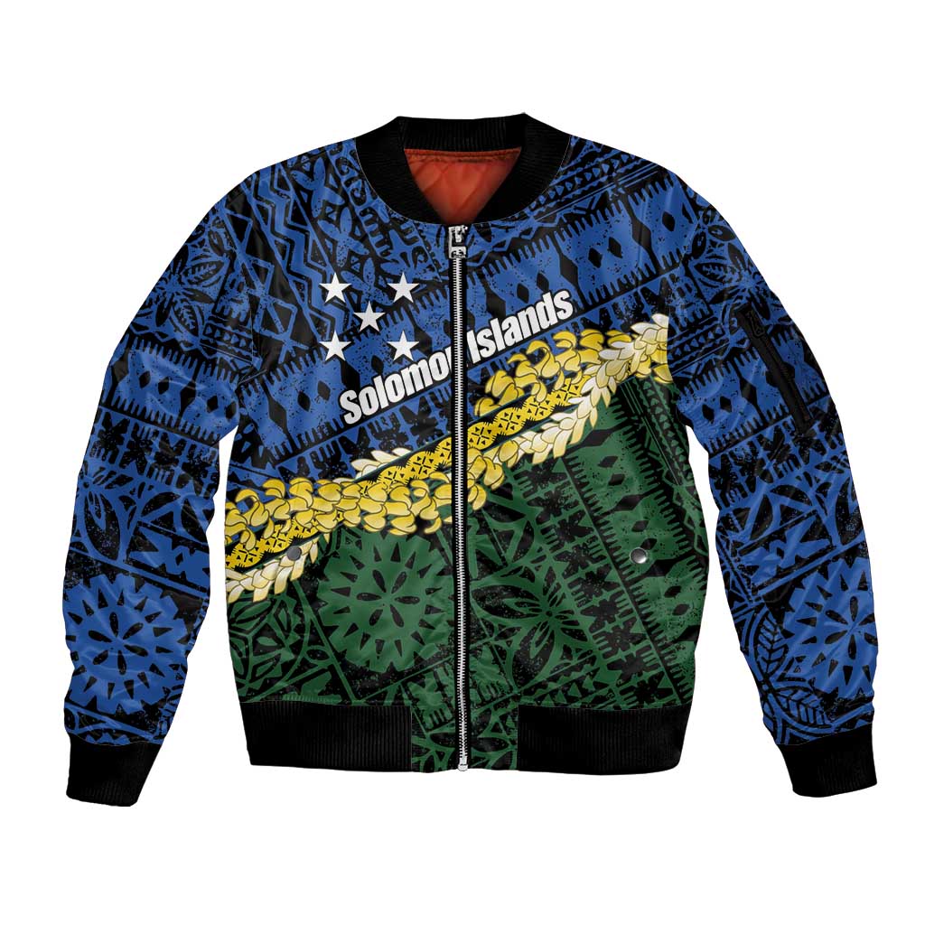 Halo Olaketa Solomon Islands Tapa Pattern Sleeve Zip Bomber Jacket