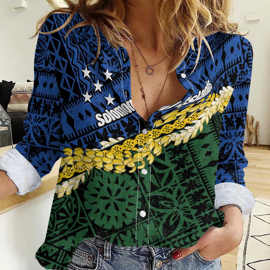 Halo Olaketa Solomon Islands Tapa Pattern Women Casual Shirt LT14 Female Blue - Polynesian Pride