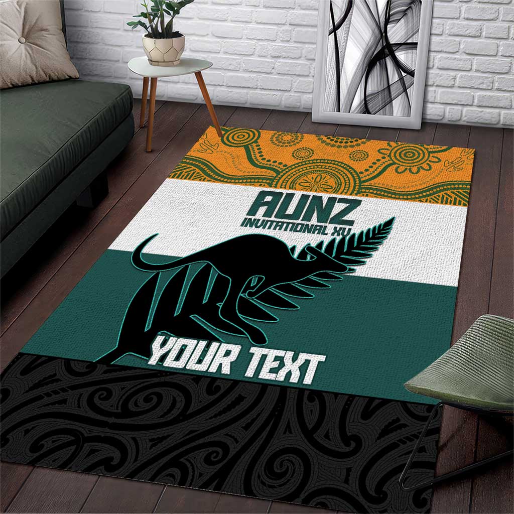 AUNZ Rugby Custom Area Rug Australia Kangaroo New Zealand Silver Fern LT14 Yellow - Polynesian Pride