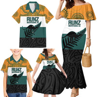 AUNZ Rugby Custom Family Matching Mermaid Dress and Hawaiian Shirt Australia Kangaroo New Zealand Silver Fern - Polynesian Pride