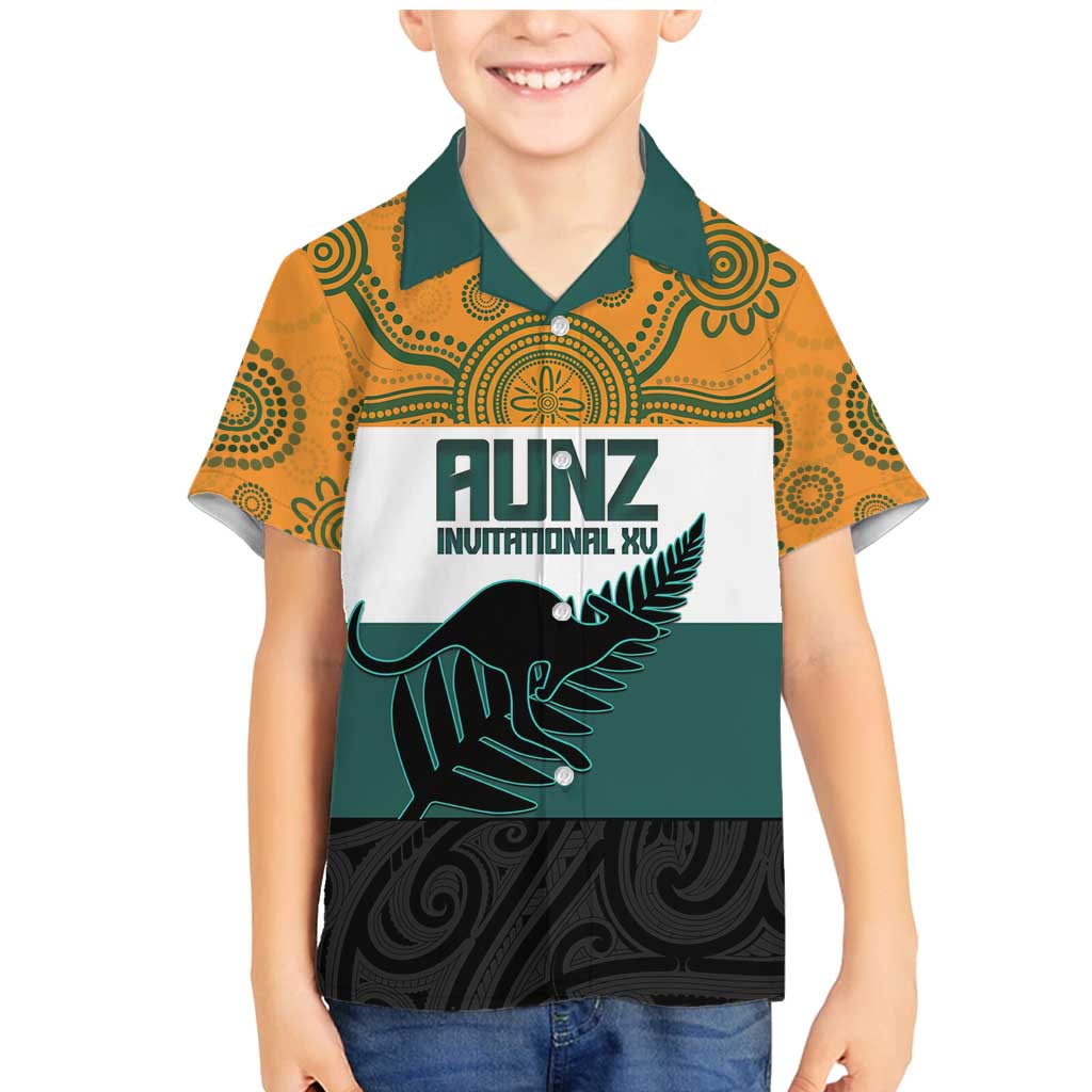 AUNZ Rugby Custom Family Matching Mermaid Dress and Hawaiian Shirt Australia Kangaroo New Zealand Silver Fern - Polynesian Pride