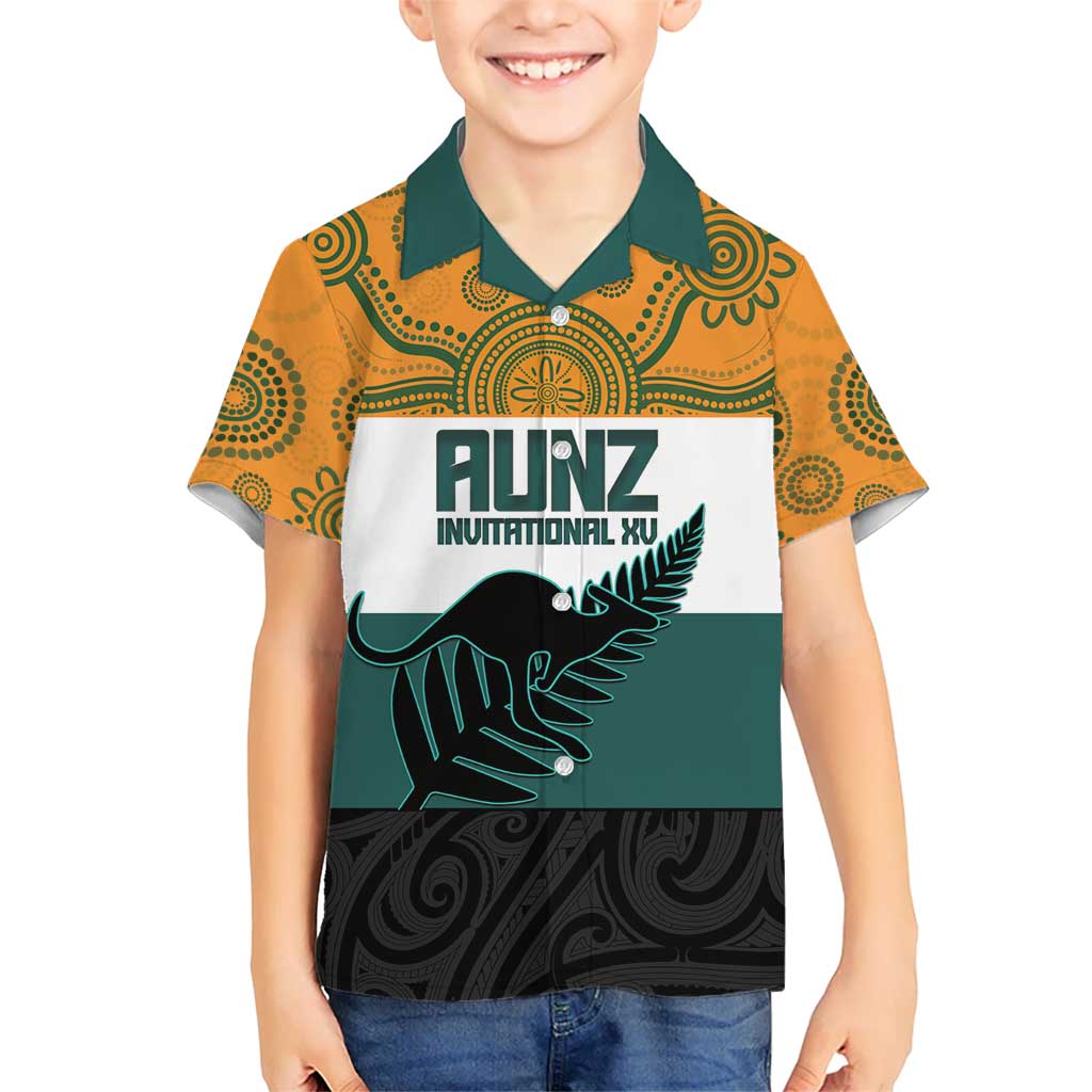 AUNZ Rugby Custom Hawaiian Shirt Australia Kangaroo New Zealand Silver Fern - Polynesian Pride