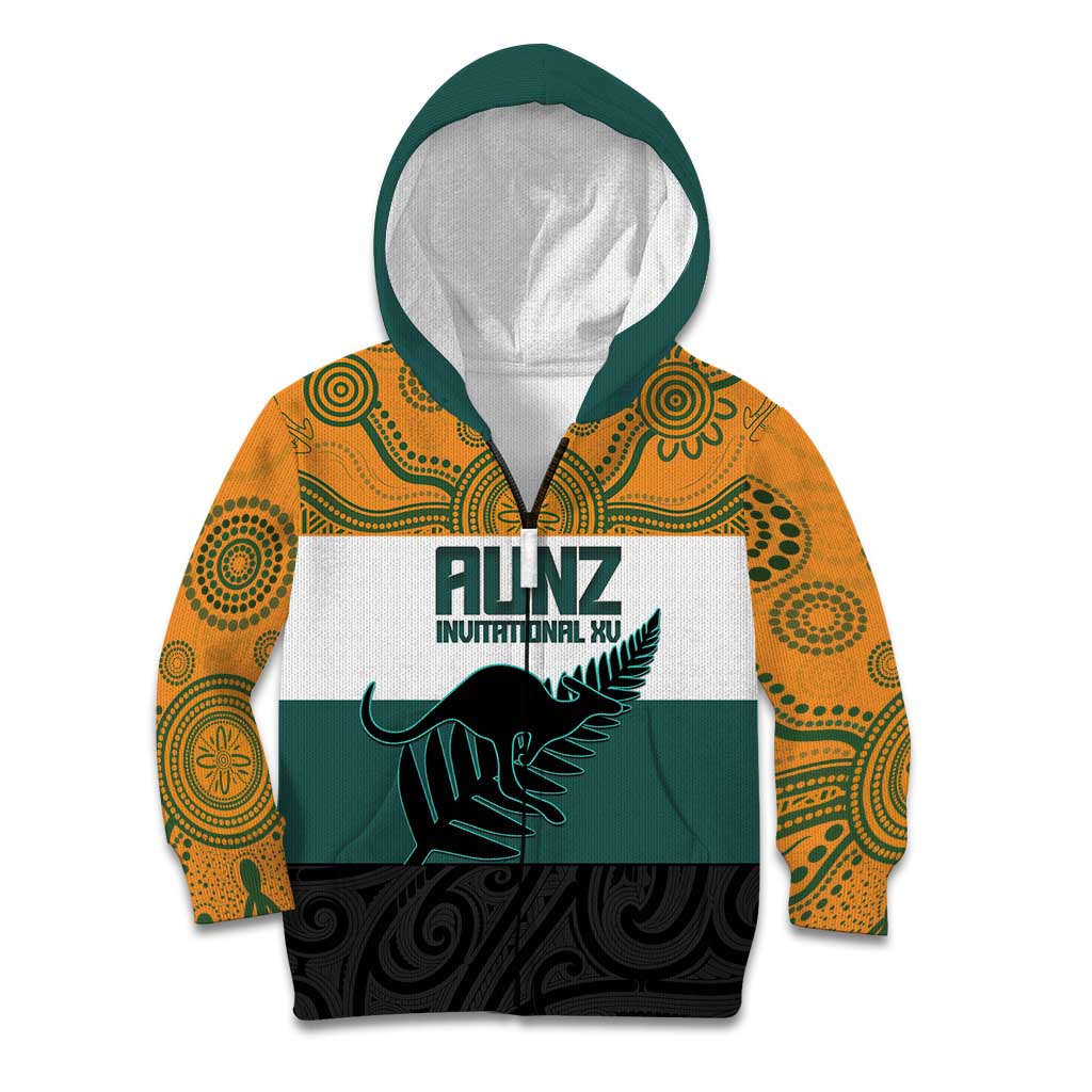 AUNZ Rugby Custom Kid Hoodie Australia Kangaroo New Zealand Silver Fern - Polynesian Pride