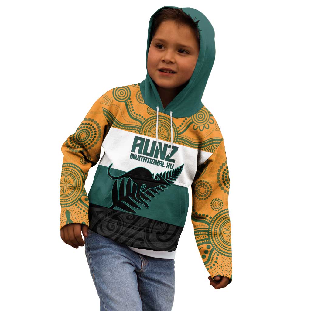 AUNZ Rugby Custom Kid Hoodie Australia Kangaroo New Zealand Silver Fern - Polynesian Pride