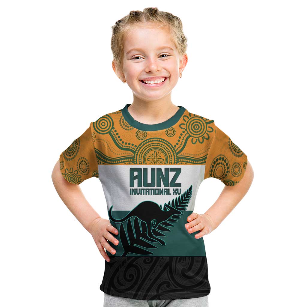 AUNZ Rugby Custom Kid T Shirt Australia Kangaroo New Zealand Silver Fern - Polynesian Pride