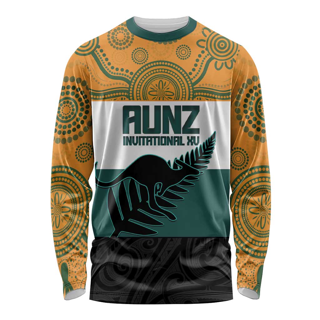 AUNZ Rugby Custom Long Sleeve Shirt Australia Kangaroo New Zealand Silver Fern - Polynesian Pride