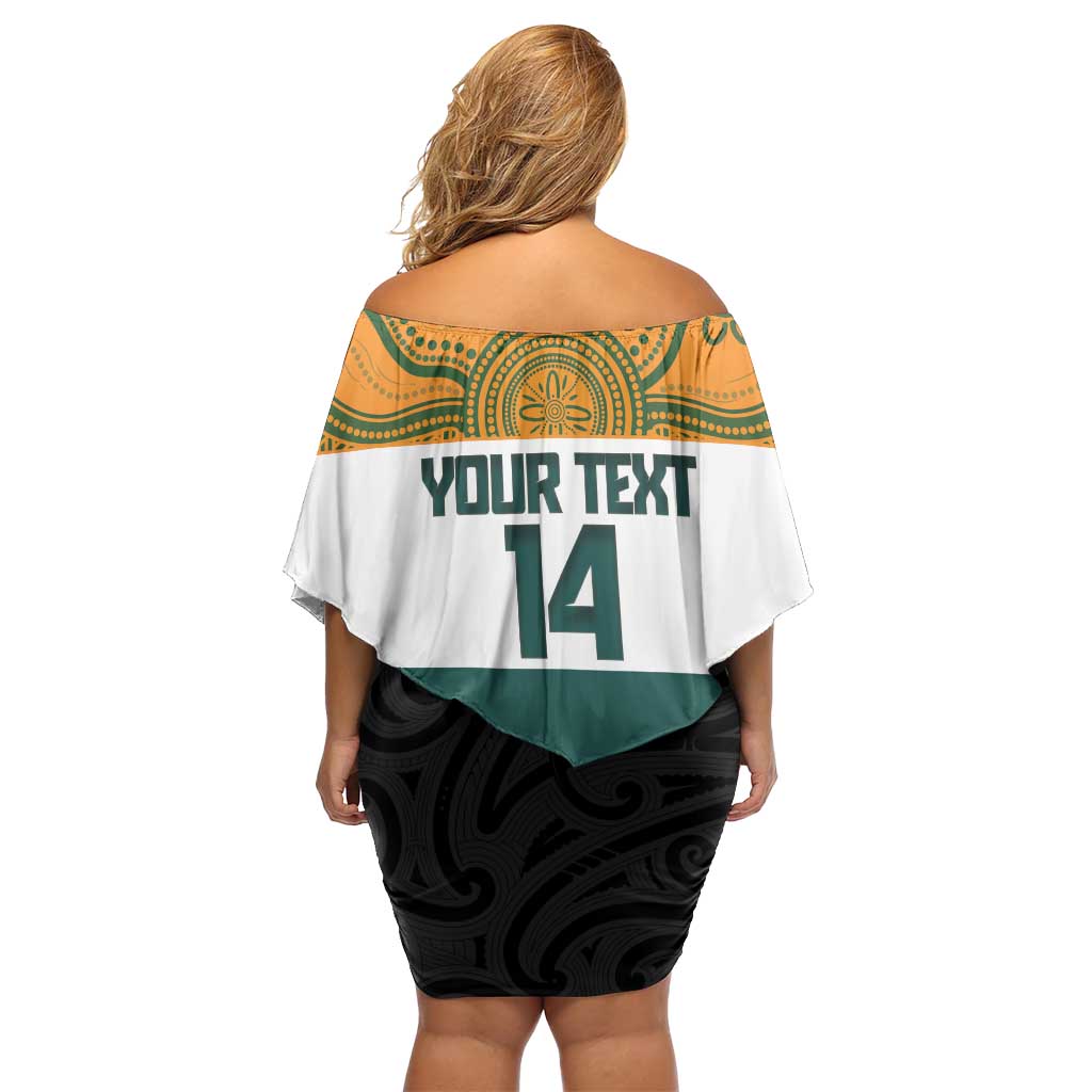 AUNZ Rugby Custom Off Shoulder Short Dress Australia Kangaroo New Zealand Silver Fern - Polynesian Pride