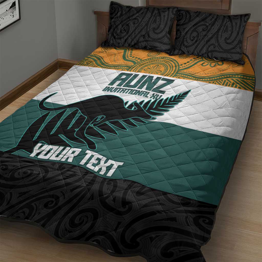 AUNZ Rugby Custom Quilt Bed Set Australia Kangaroo New Zealand Silver Fern - Polynesian Pride