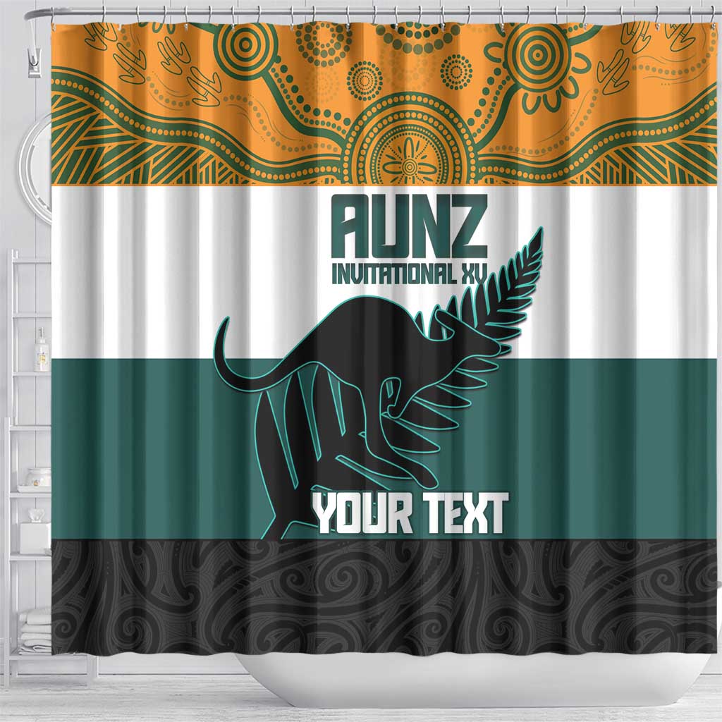 AUNZ Rugby Custom Shower Curtain Australia Kangaroo New Zealand Silver Fern - Polynesian Pride