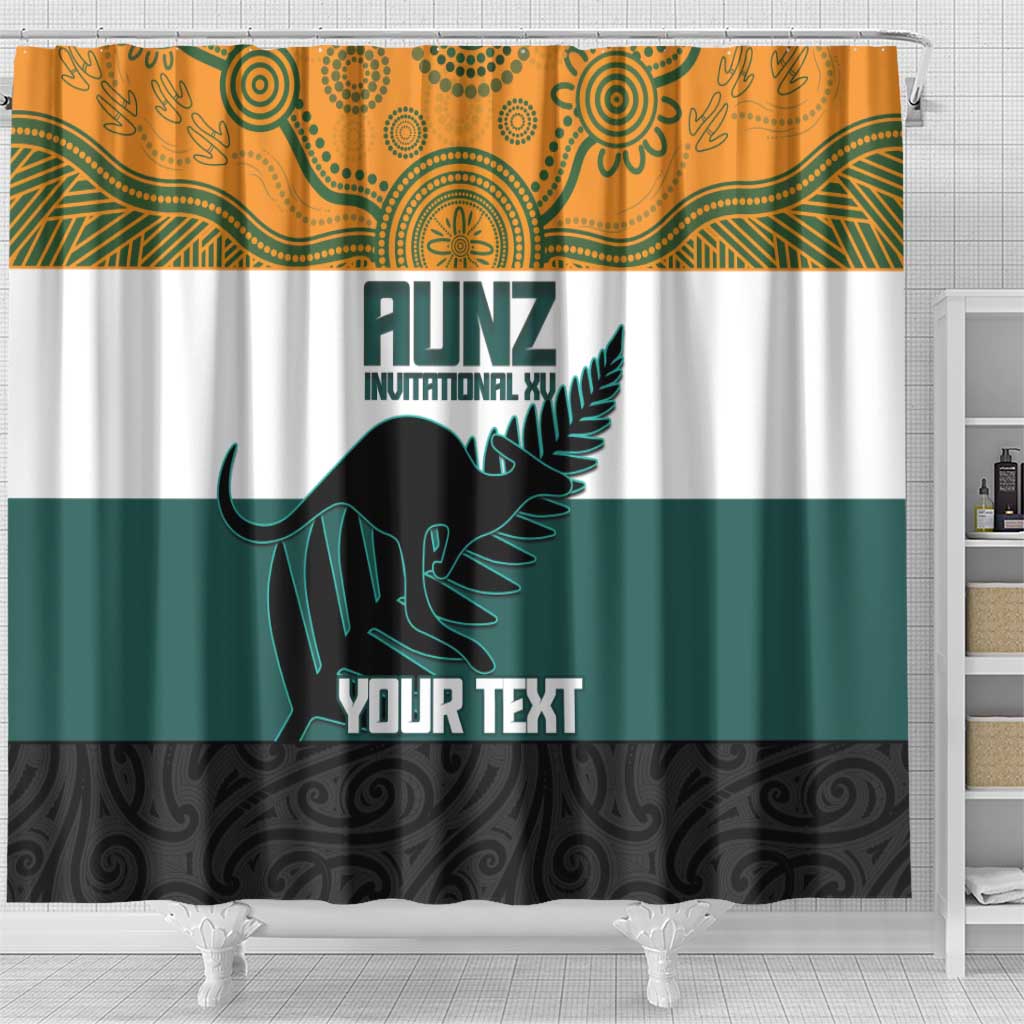 AUNZ Rugby Custom Shower Curtain Australia Kangaroo New Zealand Silver Fern - Polynesian Pride