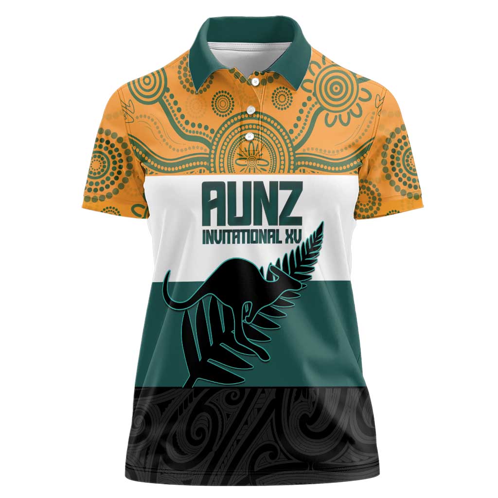 AUNZ Rugby Custom Women Polo Shirt Australia Kangaroo New Zealand Silver Fern - Polynesian Pride