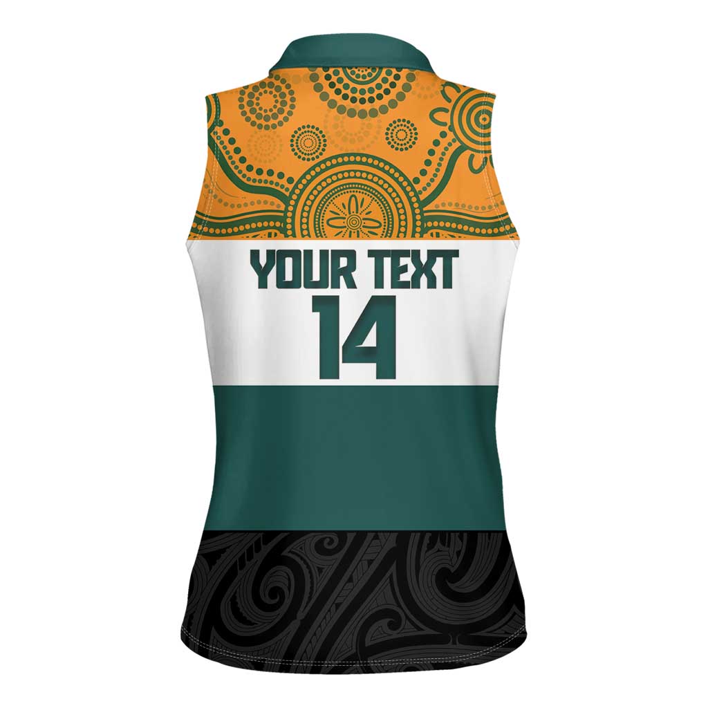 AUNZ Rugby Custom Women Sleeveless Polo Shirt Australia Kangaroo New Zealand Silver Fern - Polynesian Pride