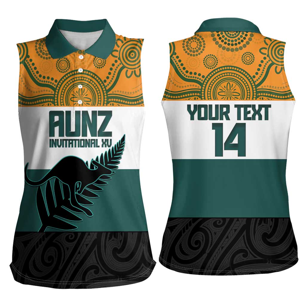 AUNZ Rugby Custom Women Sleeveless Polo Shirt Australia Kangaroo New Zealand Silver Fern - Polynesian Pride