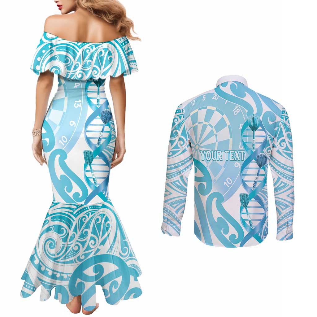 Personalised New Zealand Darts Couples Matching Mermaid Dress and Long Sleeve Button Shirt Aotearoa Maori Its In My DNA White - Polynesian Pride