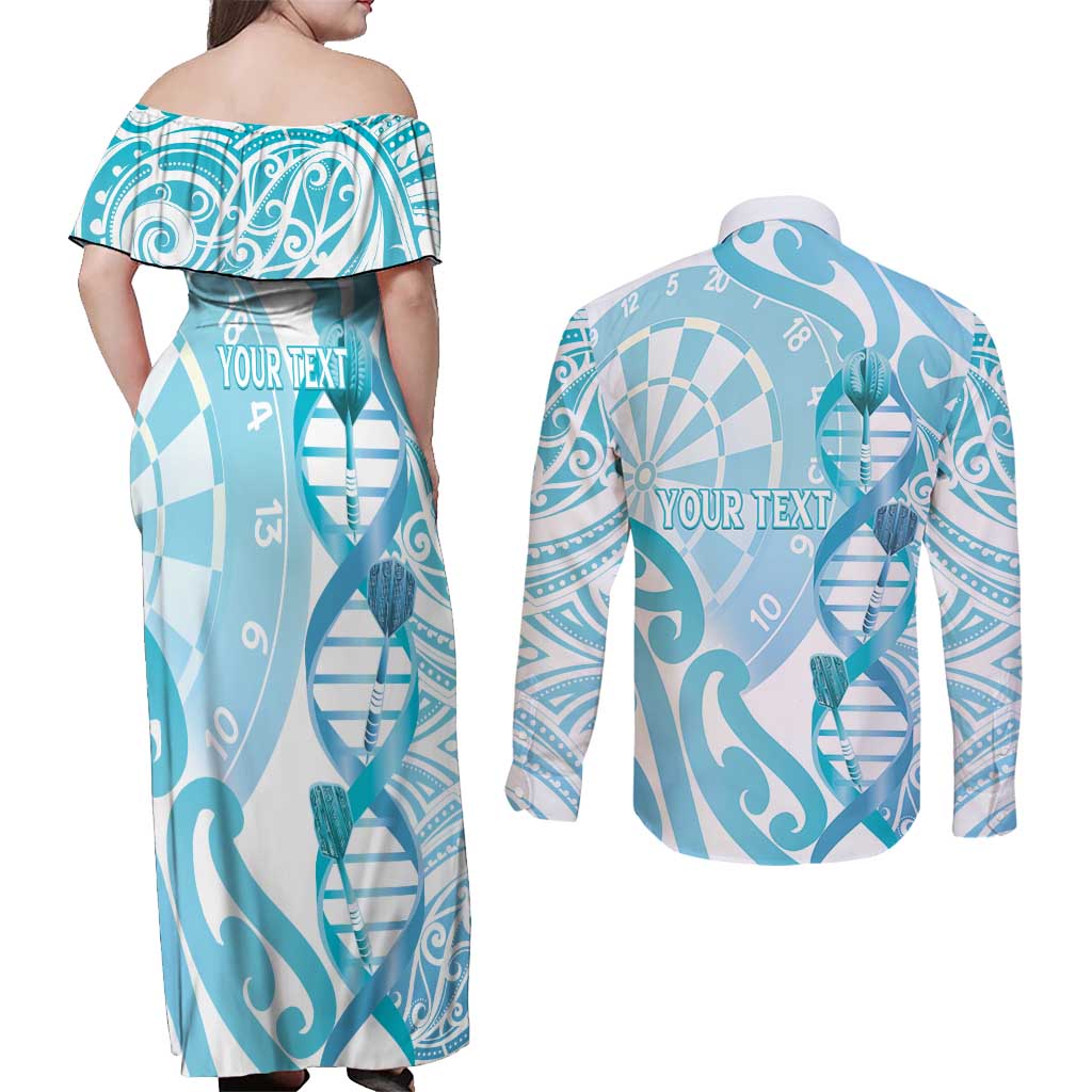 Personalised New Zealand Darts Couples Matching Off Shoulder Maxi Dress and Long Sleeve Button Shirt Aotearoa Maori Its In My DNA White - Polynesian Pride