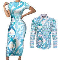 Personalised New Zealand Darts Couples Matching Short Sleeve Bodycon Dress and Long Sleeve Button Shirt Aotearoa Maori Its In My DNA White - Polynesian Pride