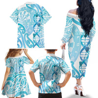 Personalised New Zealand Darts Family Matching Off The Shoulder Long Sleeve Dress and Hawaiian Shirt Aotearoa Maori Its In My DNA White - Polynesian Pride