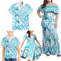 Personalised New Zealand Darts Family Matching Off Shoulder Maxi Dress and Hawaiian Shirt Aotearoa Maori Its In My DNA White - Polynesian Pride