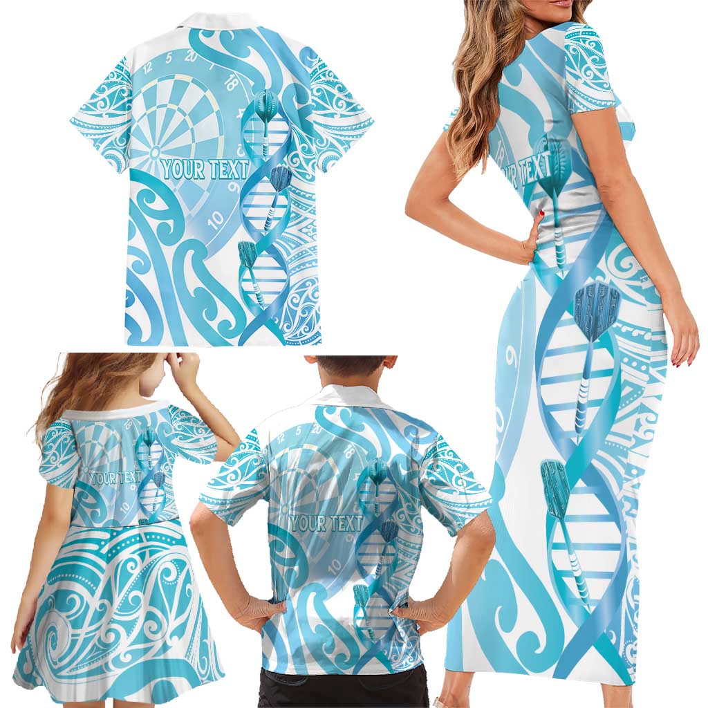 Personalised New Zealand Darts Family Matching Short Sleeve Bodycon Dress and Hawaiian Shirt Aotearoa Maori Its In My DNA White - Polynesian Pride