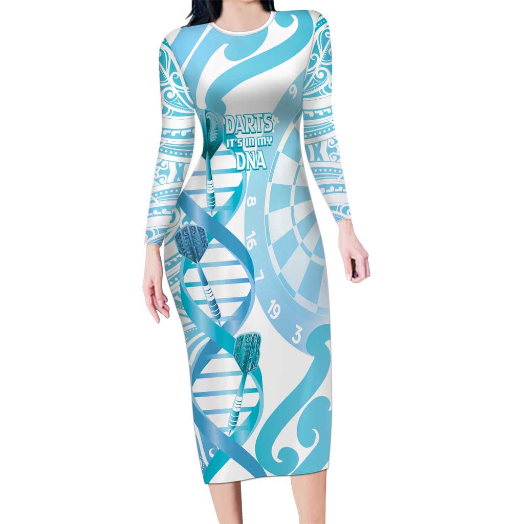 Personalised New Zealand Darts Long Sleeve Bodycon Dress Aotearoa Maori Its In My DNA White - Polynesian Pride