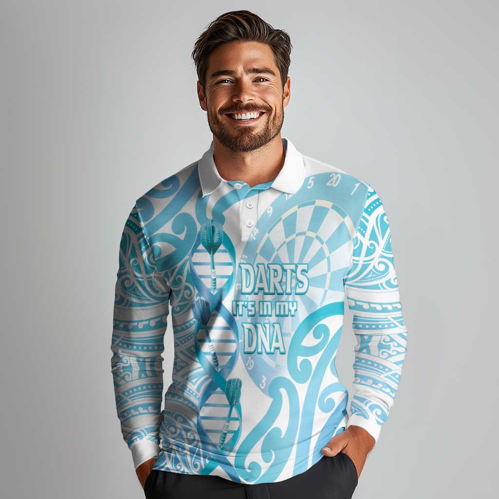 Personalised New Zealand Darts Long Sleeve Polo Shirt Aotearoa Maori Its In My DNA White - Polynesian Pride