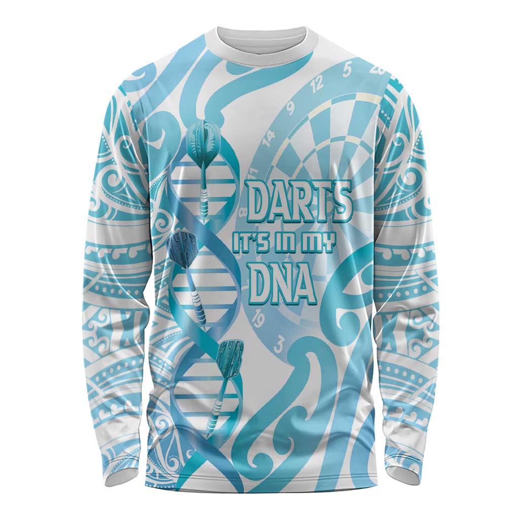 Personalised New Zealand Darts Long Sleeve Shirt Aotearoa Maori Its In My DNA White - Polynesian Pride