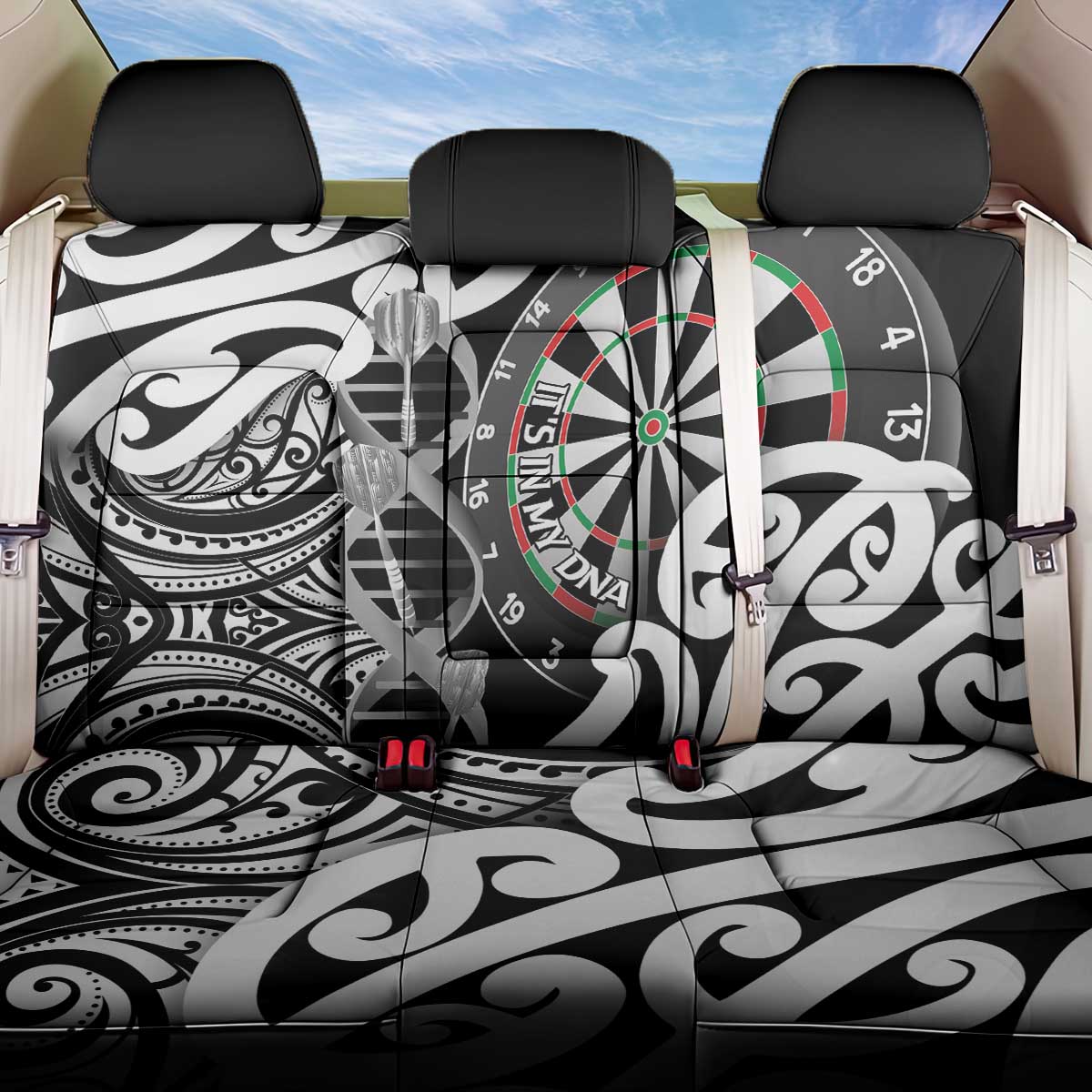 New Zealand Darts Back Car Seat Cover Aotearoa Maori Its In My DNA Black - Polynesian Pride