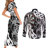 Personalised New Zealand Darts Couples Matching Short Sleeve Bodycon Dress and Long Sleeve Button Shirt Aotearoa Maori Its In My DNA Black - Polynesian Pride