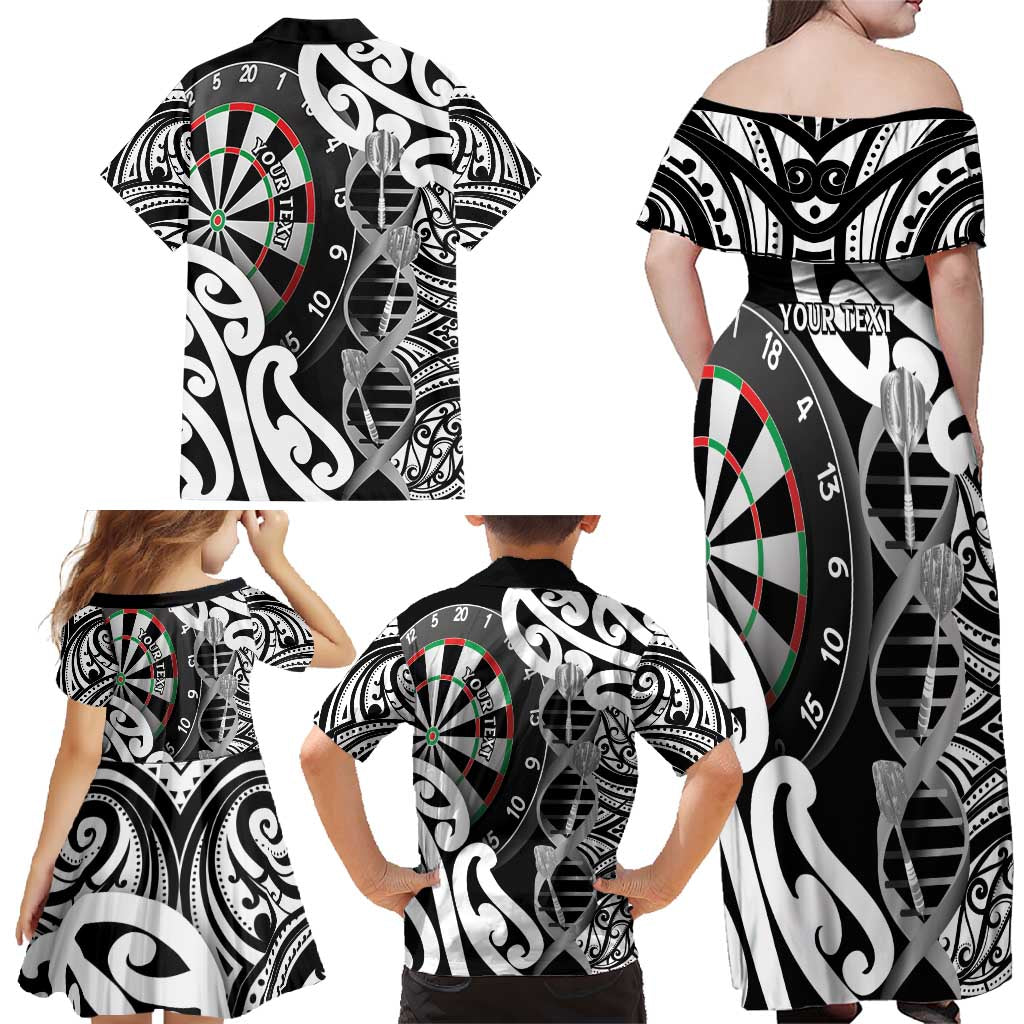Personalised New Zealand Darts Family Matching Off Shoulder Maxi Dress and Hawaiian Shirt Aotearoa Maori Its In My DNA Black - Polynesian Pride