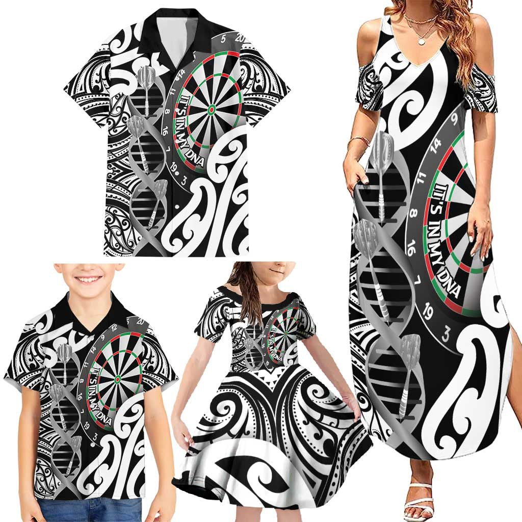 Personalised New Zealand Darts Family Matching Summer Maxi Dress and Hawaiian Shirt Aotearoa Maori Its In My DNA Black - Polynesian Pride