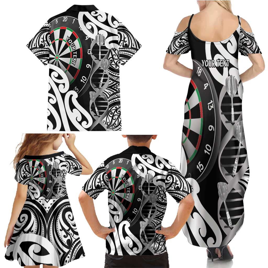 Personalised New Zealand Darts Family Matching Summer Maxi Dress and Hawaiian Shirt Aotearoa Maori Its In My DNA Black - Polynesian Pride