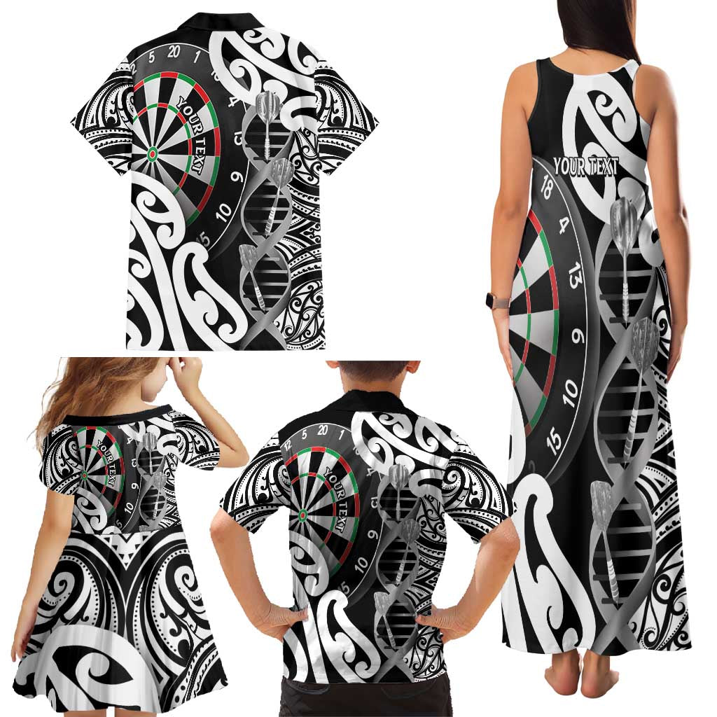 Personalised New Zealand Darts Family Matching Tank Maxi Dress and Hawaiian Shirt Aotearoa Maori Its In My DNA Black - Polynesian Pride
