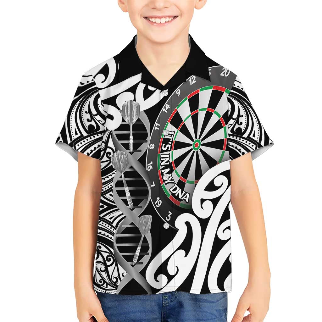 Personalised New Zealand Darts Kid Hawaiian Shirt Aotearoa Maori Its In My DNA Black - Polynesian Pride