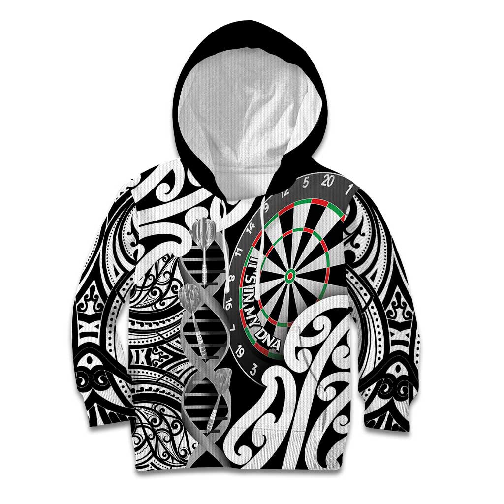 Personalised New Zealand Darts Kid Hoodie Aotearoa Maori Its In My DNA Black - Polynesian Pride
