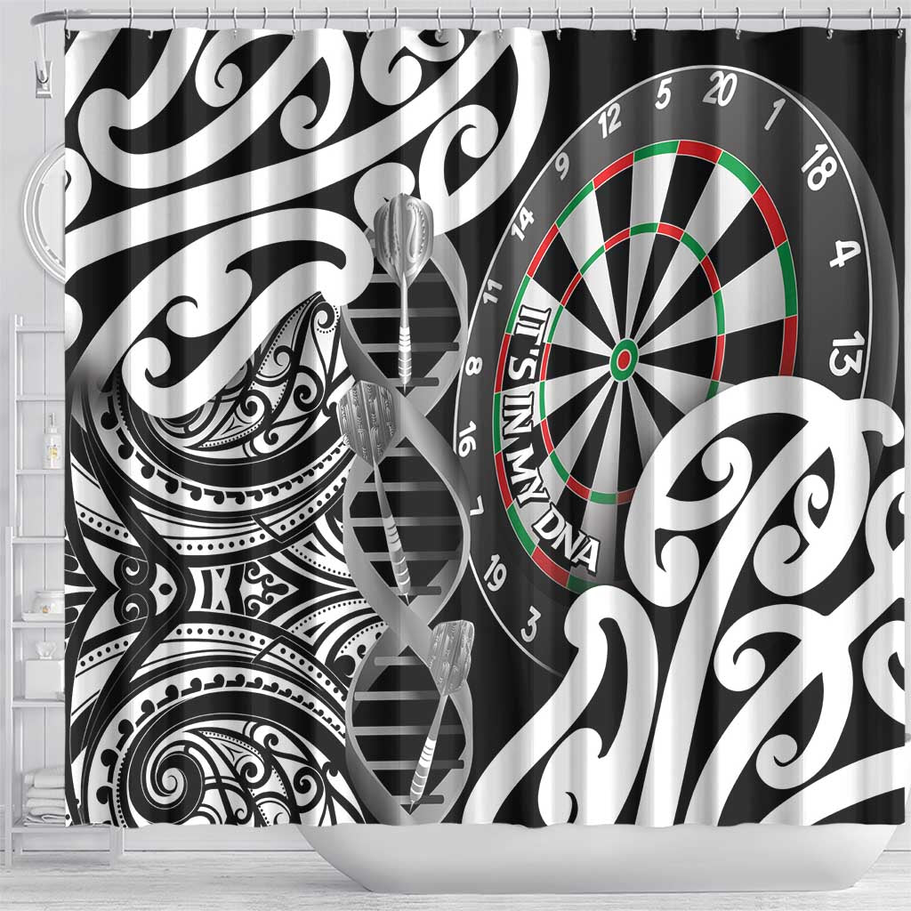 New Zealand Darts Shower Curtain Aotearoa Maori Its In My DNA Black - Polynesian Pride
